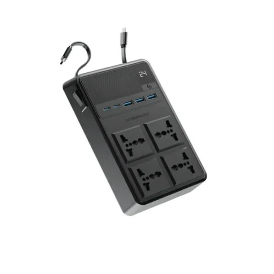 Power Strip 2500W 4 Ac With Built-In Retractable Cables Powerology - Black